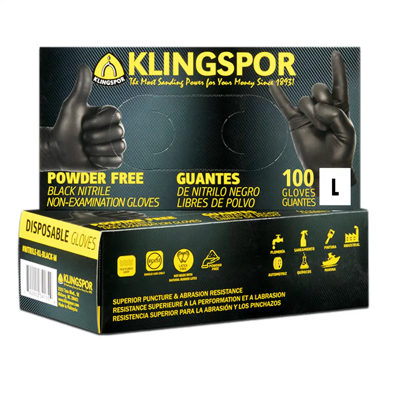 Klingspor Large Black Nitrile Gloves 100pk