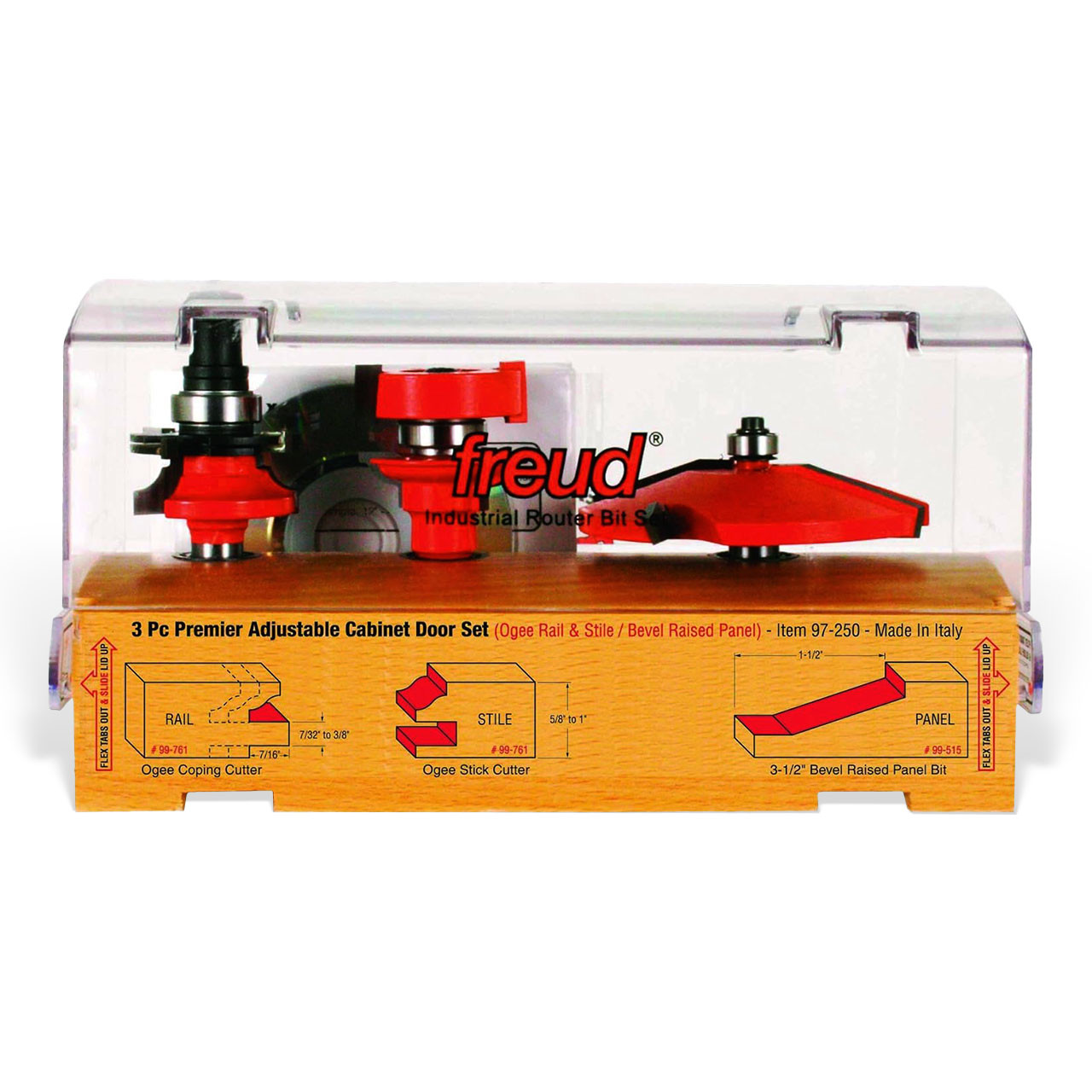 Freud® Three Piece Adjustable Door Router Bit Set, Ogee Style