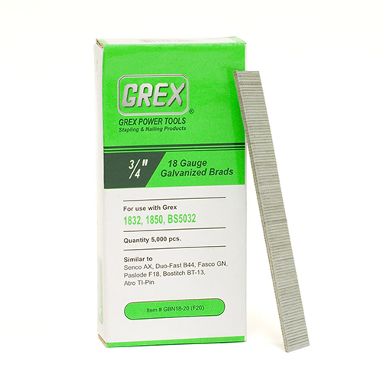Grex 18 Gauge, 3/4" Long, Galvanized Brad Nails, Box of 5,000