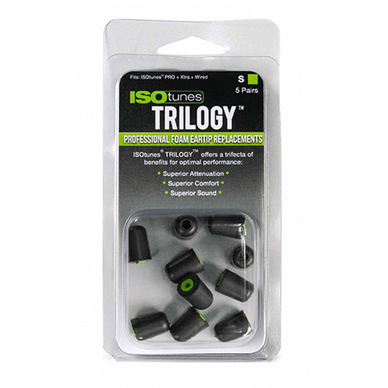 ISOtunes Trilogy Replacement Foam Ear Tips, Small 5 Pair Pack