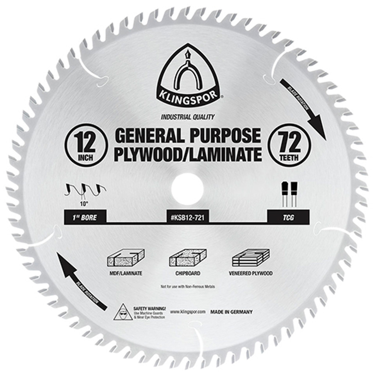 Klingspor's Plywood/Laminate Blade, 12"x 72 Teeth