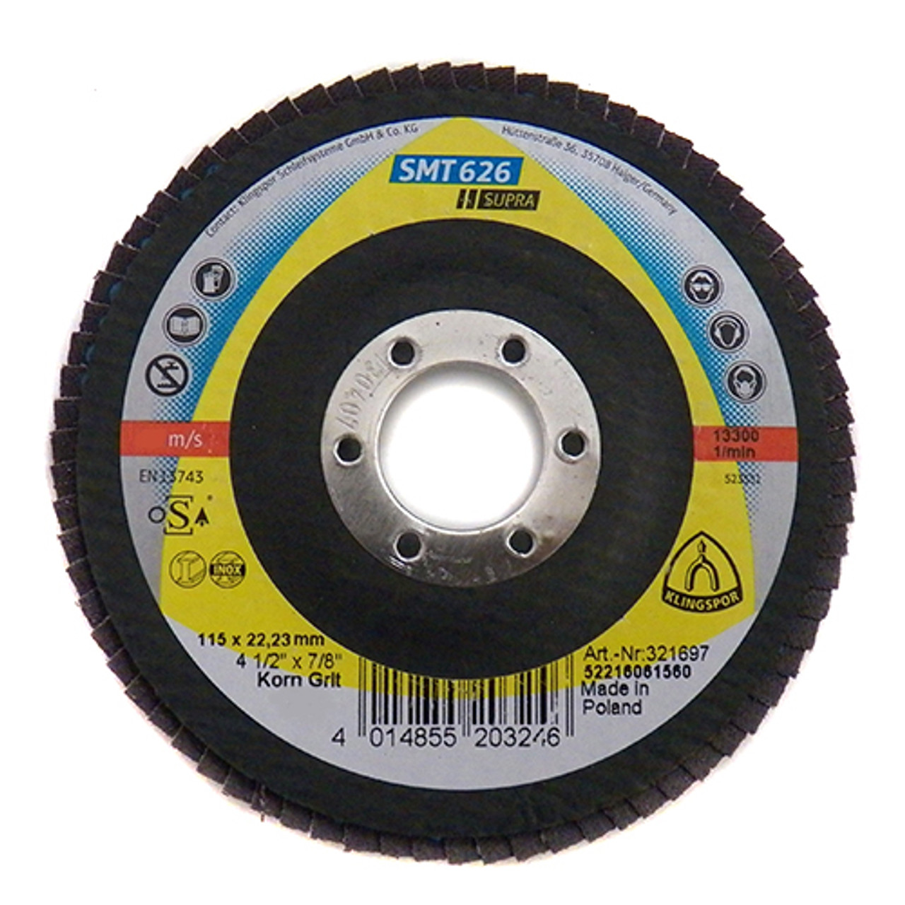 Klingspor Abrasives SMT626 Flap Disc 60 Grit, 4-1/2"x 7/8" Center Hole