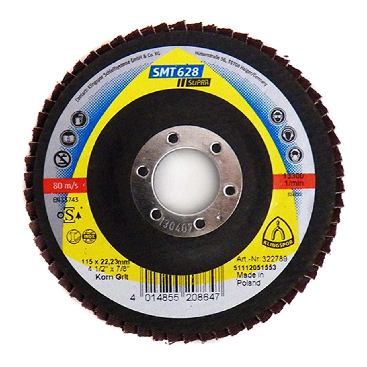 Klingspor Abrasives SMT628 Flap Disc 36 Grit, 4-1/2"x 7/8" Center Hole