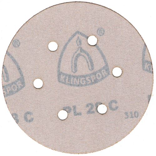 Klingspor Abrasives Aluminum Oxide Economy, PL28, 6 Inch x 6 Hole, 220 Grit, Hook & Loop Discs, 50pk