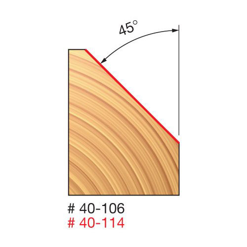 Freud Chamfer Bit, 45 Deg. Angle, 5/8" Carbide Height, 1-3/4" Overall Diameter, 1/2" Shank, 1/2" Bearing Diameter,