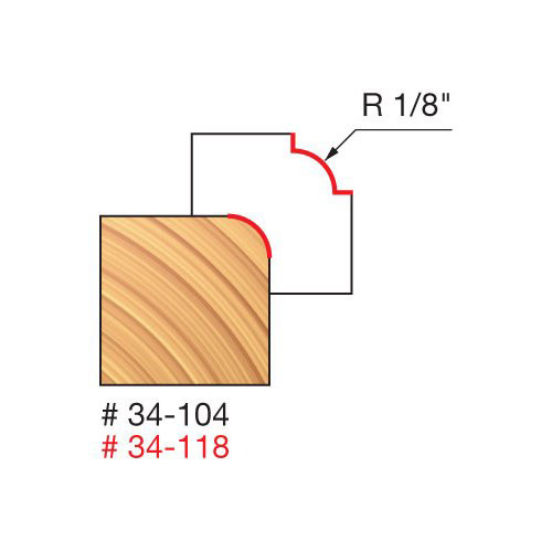 Freud Round Over Bit, 1/8" Radius, 1/2" Carbide Height, 1/4" Shank, 2-3/16" Overall Length
