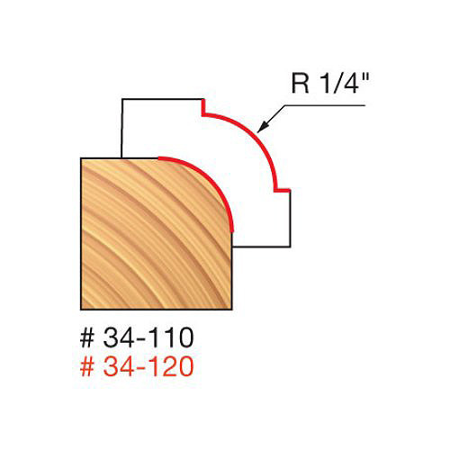 Freud Round Over Bit, 1/4" Radius, 1/2" Carbide Height, 1/4" Shank, 2-3/16" Overall Length