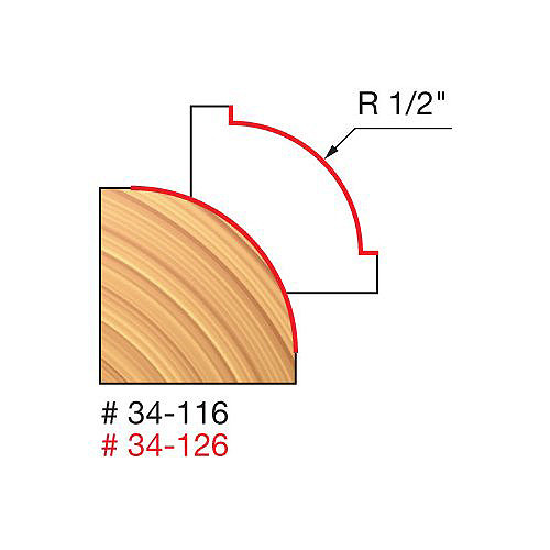 Freud Round Over Bit, 1/2" Radius, 3/4" Carbide Height, 1/4" Shank, 2-1/2" Overall Length