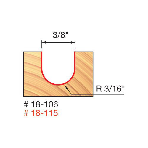 Freud Round Nose Router Bit, 3/16" Radius, 3/8" Carbide Height, 1/4" Shank, 3/8" Overall Diameter