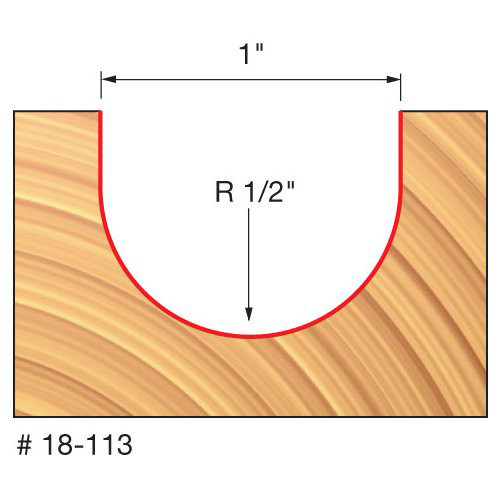 Freud Round Nose Router Bit, 1/2" Radius, 3/4" Carbide Height, 1/4" Shank, 1" Overall Diameter