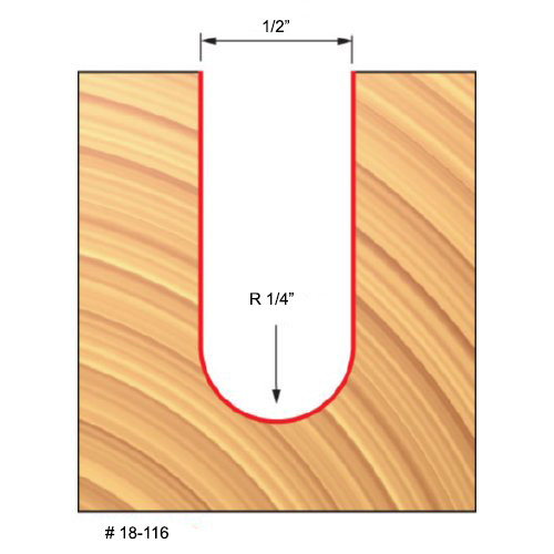 Freud Round Nose Router Bit, 1/4" Radius, 1-1/8" Carbide Height, 1/2" Shank, 1/2" Overall Diameter