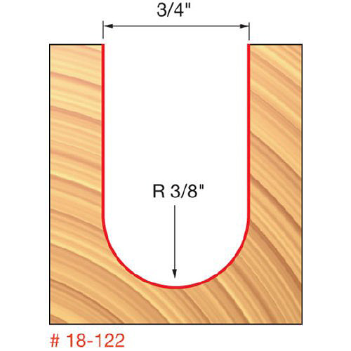 Freud Round Nose Router Bit, 3/8" Radius, 1-1/4" Carbide Height, 1/2" Shank, 3/4" Overall Diameter