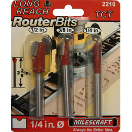 Milescraft 2210 3pc. Long Reach Router Bit Set
