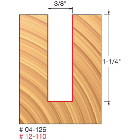 Freud Double Flute, Straight Bit, 3/8" Diameter, 1-1/4" Carbide Height, 1/4" Shank