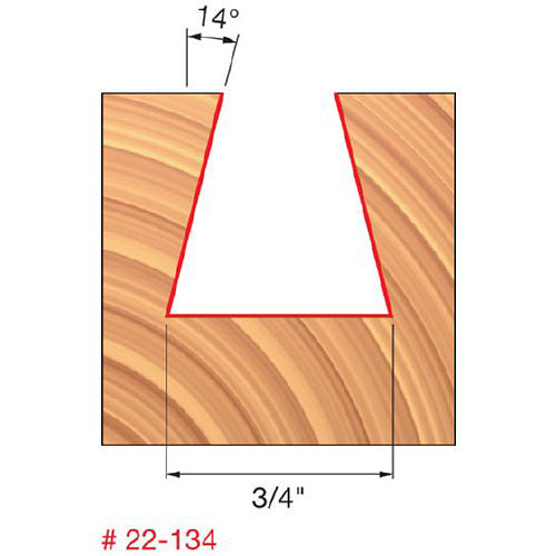 Freud 3/4" Dovetail Router Bit, 14 Deg. Angle, 3/4" Carbide Height, 1/2" Shank, 3/4" Overall Diameter, 3-1/8" Overall