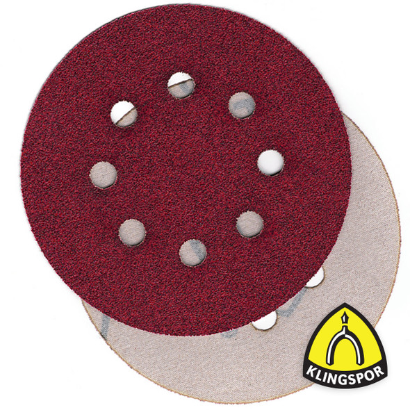 Klingspor Abrasives Aluminum Oxide Economy, PL28, 5"x 8 Hole, 180 Grit, Hook & Loop Discs, 50pk