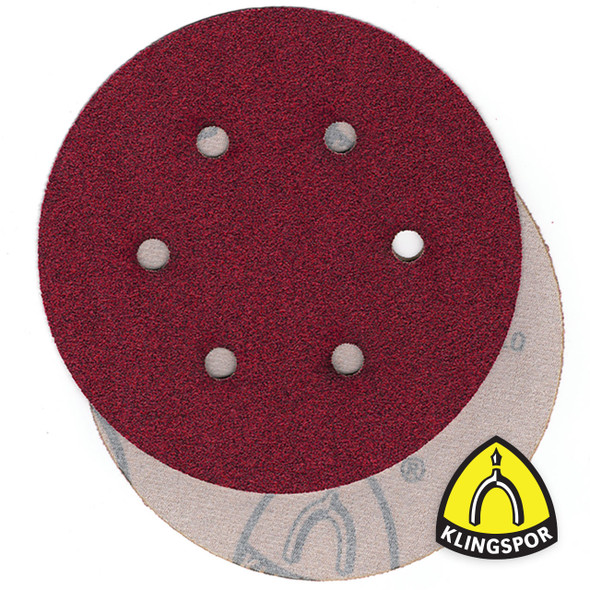 Klingspor Abrasives Aluminum Oxide Economy, PL28, 6"x 6 Hole, 150 Grit, Hook & Loop Discs, 50pk