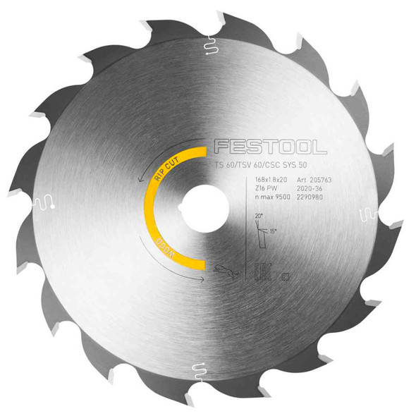 Festool Saw Blade HW 168x1,8x20 PW16 WOOD RIP CUT