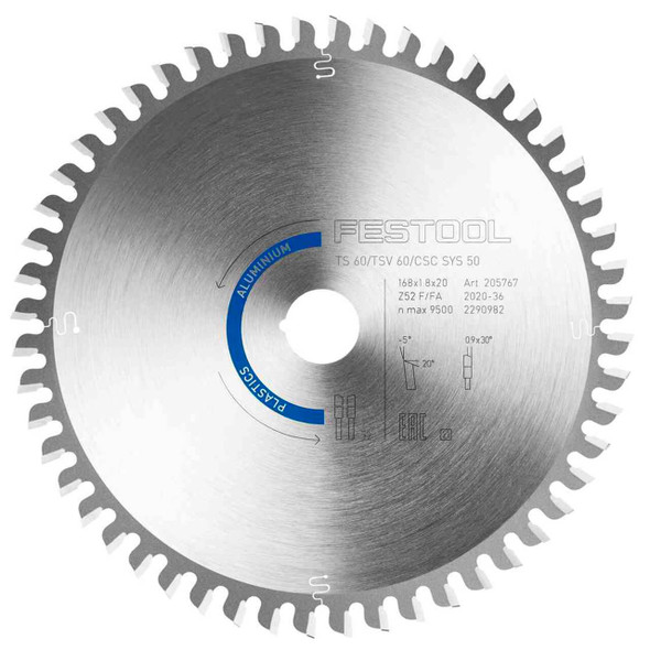 Festool Saw Blade HW 168x1,8x20 TF52 A ALUMINUM/PLASTICS