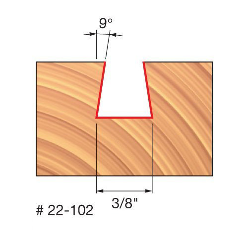 Freud 3/8" Dovetail Router Bit, 9 Deg. Angle, 3/8" Carbide Height, 1/4" Shank, 3/8" Overall Diameter, 1-7/8" Overall