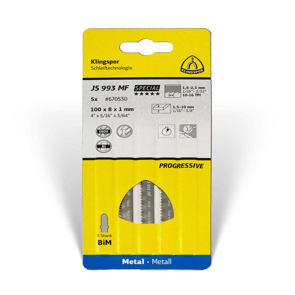 Klingspor Jigsaw Metal Blade JS 993 MF 5/16" x 4" x 3/64" 10-14 TPI 5pk