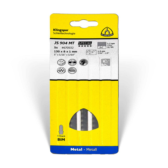 Klingspor Jigsaw Metal Blade JS 904 MT Metal 5” x 5/16” x 3/64” 21 TPI 5pk