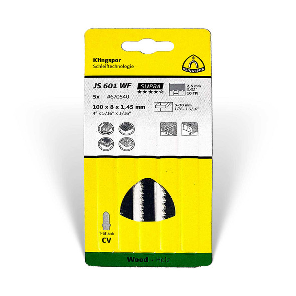 Klingspor Jigsaw Wood Blade JS 601 WF 4” x 5/16” x 1/16” 10 TPI 5pk