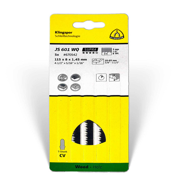 Klingspor Jigsaw Wood Blade JS 601 WQ 4-1/2” x 5/16” x 1/16” 8 TPI 5pk