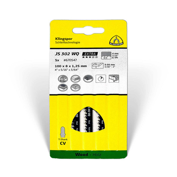 Klingspor Jigsaw Wood Blade JS 302 WQ 4” x 5/16” x 3/64” 6 TPI 5pk