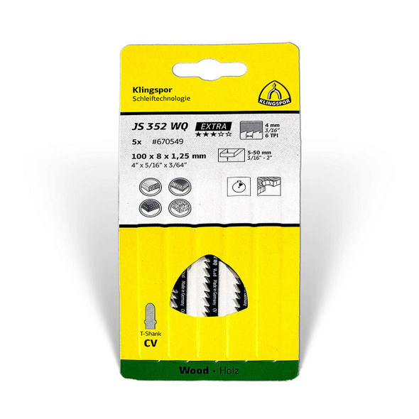 Klingspor Jigsaw Wood Blade JS 352 WQ 4” x 5/16” x 3/64” 6 TPI 5pk