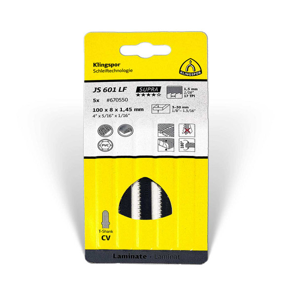 Klingspor Jigsaw Laminate Blade JS 601 LF 4” x 5/16” x 1/16” 17 TPI 5pk