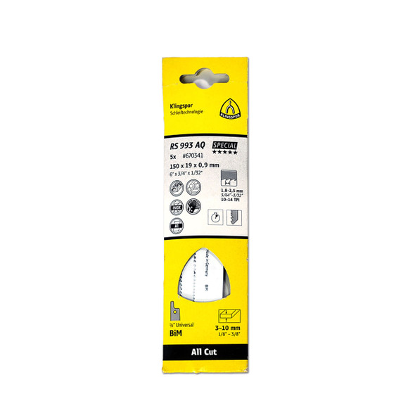 Klingspor Reciprocating All-Cut Blades, 6" x 3/4" x 5-1/4" TPI10-14  5pk