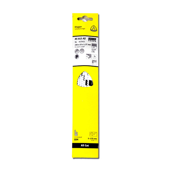 Klingspor Reciprocating All-Cut Blades 9-1/2" x 3/4" x 8-1/4" TPI6  5pk