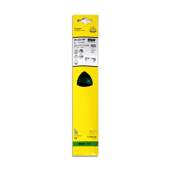 Klingspor Reciprocating Wood Blades 9" x 3/4" x 8-1/4" TPI6  5pk