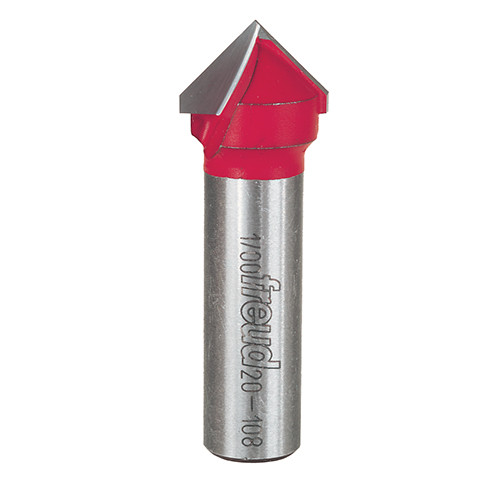 Freud V-Groove Router Bit, 90° Angle, 1/2" Carbide Height, 1/2" Shank, 3/4" Overall Diameter, 2-1/4" Overall