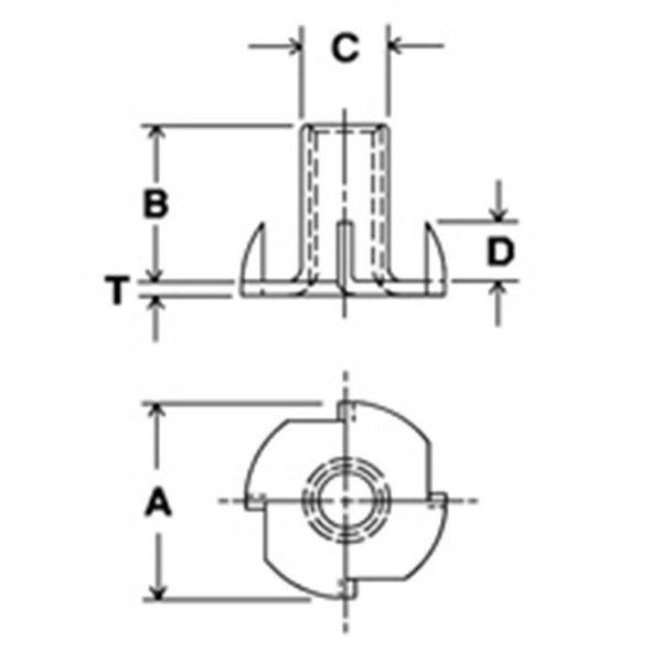 1/4-20 4 Prong T nut 10Pk