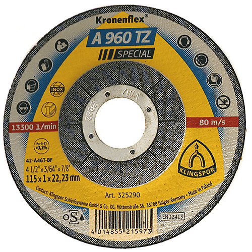 Klingspor Abrasives A960TZ Stainless Steel & Container Cut-Off Wheels 4-1/2"x .045"x 7/8" 5pk