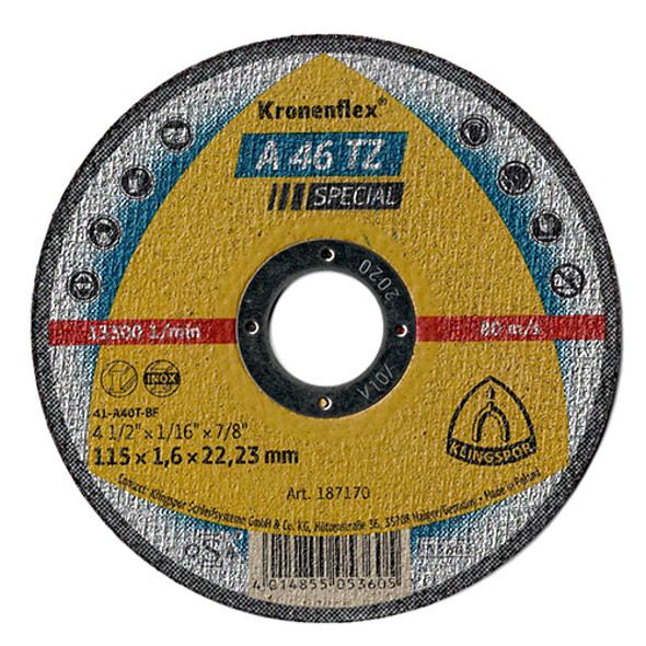Klingspor Abrasives A46TZ Stainless Steel & Container Cut-Off Wheels 4-1/2"x 1/16"x 7/8" 5pk