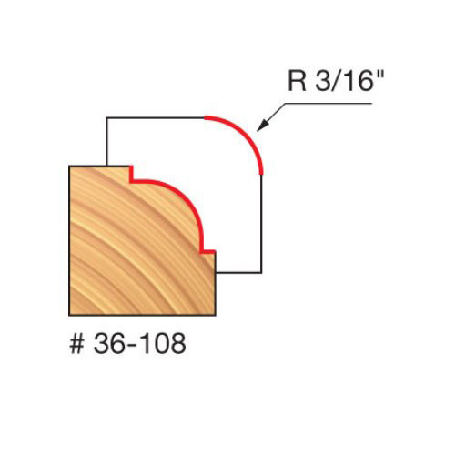 Freud Beading Bit, 3/16" Radius, 3/8" Bearing Diameter, 1/4 Shank, 7/8" Overall Diameter, 2-3/16" Overall Length