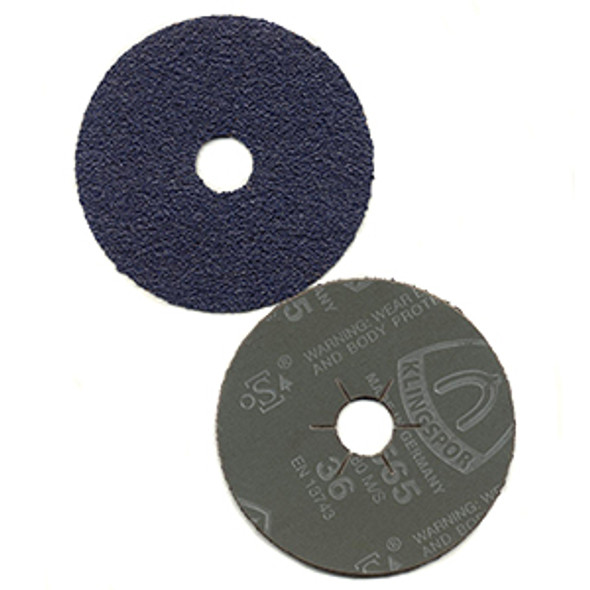 Klingspor Abrasives Alumina Zirconia CS565 Fibre Discs, 36 Grit, 4-1/2"x 7/8" Center Hole, 5pk