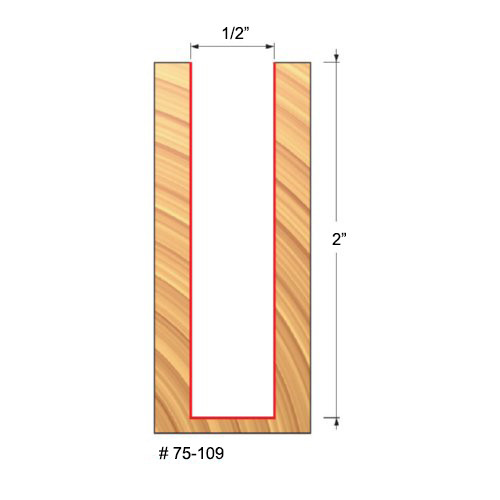 Freud 1/2" Up-Spiral Router Bit, 2" Carbide Height, 1/2" Shank, 4" Overall Length