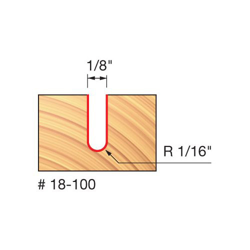 Freud Round Nose Router Bit, 1/16" Radius, 3/8" Carbide Height, 1/4" Shank, 1/8" Overall Diameter