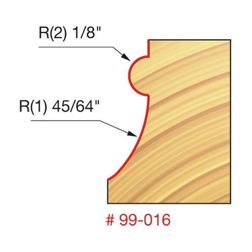 Freud Face Moulding Router Bit, 45/64" Large Radius, 7/8" Carbide Height, 2-3/4" Overall Length, 1/2" Shank