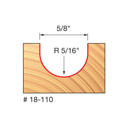 Freud Round Nose Router Bit, 5/16" Radius, 7/16" Carbide Height, 1/4" Shank, 5/8" Overall Diameter