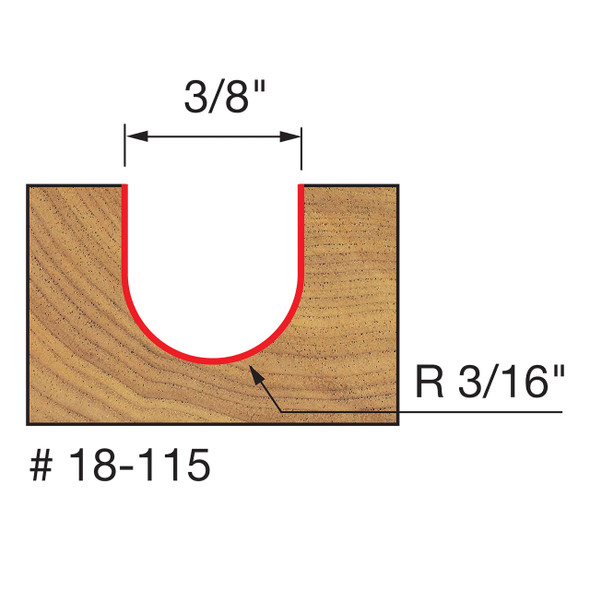 Freud Round Nose Router Bit, 3/16" Radius, 3/8" Carbide Height, 1/2" Shank, 3/8" Overall Diameter
