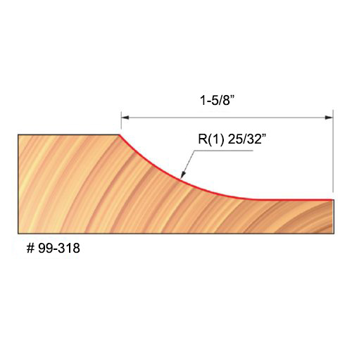 Freud Vertical Raised Panel Router Bit, 1-1/2" Radius, 1-5/8" Carbide Height, 1-1/2" Overall Diameter, 1/2" Shank