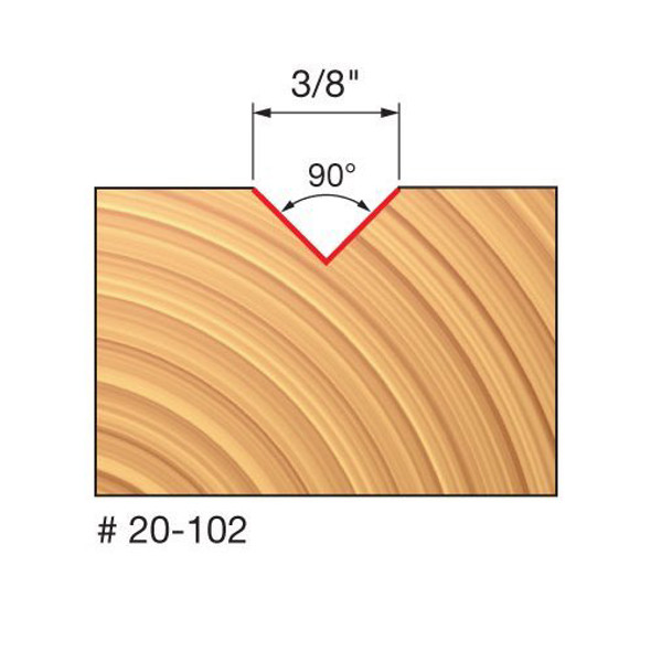 Freud V-Groove Router Bit, 90° Angle, 5/16" Carbide Height, 1/4" Shank, 3/8" Overall Diameter, 1-3/4" Overall