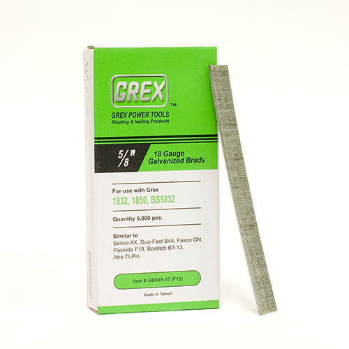 Grex 18 Gauge, 5/8" Long, Galvanized Brad Nails, Box of 5,000
