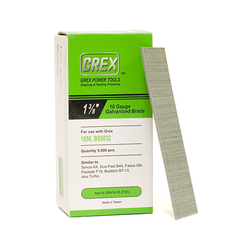 Grex 18 Gauge, 1-3/8" Long, Galvanized Brad Nails, Box of 5,000