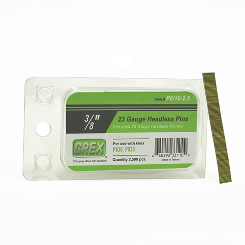 Grex 23 Gauge, 3/8" Long, Galvanized Headless Pin Nails, Box of 2,500